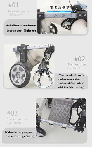 Vista 3 de Dog Wheelchair for Back Legs 2/4-Wheels, Adjustable Pets Hind Limbs Dog Carts with Wheels, LightWeight Back Limb Walking Mobility Aids for Disabled