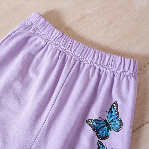 Vista 2 de TBUIALL Ropa para niñas pequeñas, conjunto de pantalones con capucha de manga larga con estampado de mariposas para 1 adolescente