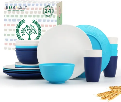 Vista 9 de Homienly Juegos de Vajilla Premium de Paja de Trigo, Platos y Tazones Ligeros e Irrompibles, Tazas, Servicio para 4, Apto para Lavavajillas