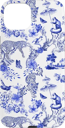 Vista 9 de French Blue Toile Chinoiserie with Flowers, Monkey, Leopards Case for iPhone 17