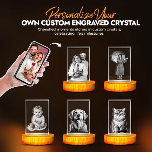 Vista 5 de Cristal grabado con foto 3D personalizada (rectángulo pequeño (1.96 x 3.14 x 1.96 pulgadas)