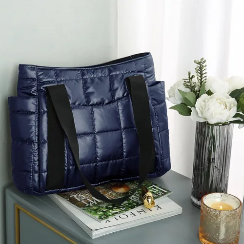 Vista 5 de Bolsa de mano acolchada para mujer, bolsa de hombro acolchada, grande, de algodón, suave y acolchada
