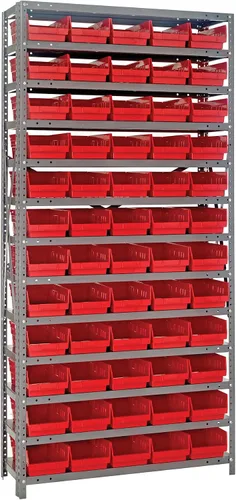 Vista 478 de Quantum QSBU-245BK Heavy Duty Shelving Unit with (7) Shelves and (24) QUS245 Black Bins for Garage Warehouse Storage Distribution 400 lb Load