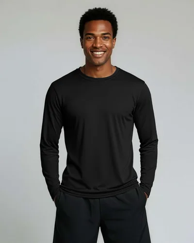 Vista 2 de Real Essentials Paquete de 4 unidades camiseta de manga larga para hombre Dry Fit, disipa la humedad, protección solar FPU 50+ contra rayos