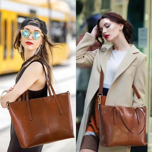 Vista 2 de Bolso de mano de cuero genuino para mujer con cremallera, bolsos de hombro grandes para mujer, bolsos cruzados de diseñador, bolso con asa superior