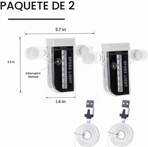 Vista 7 de Solhice 2 luces LED recargables para ruedas de bicicleta, luces impermeables para radios de bicicleta, 30 patrones de luces de neumáticos