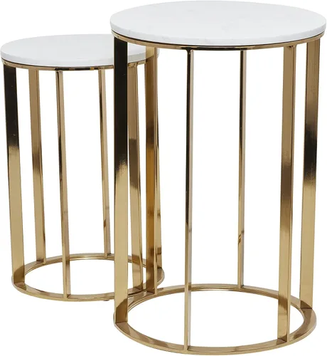 Vista 11 de Deco 79 Mesa auxiliar de metal con parte superior de mármol, juego de 2 mesas auxiliares de 24 pulgadas, 20 pulgadas de alto, dorado