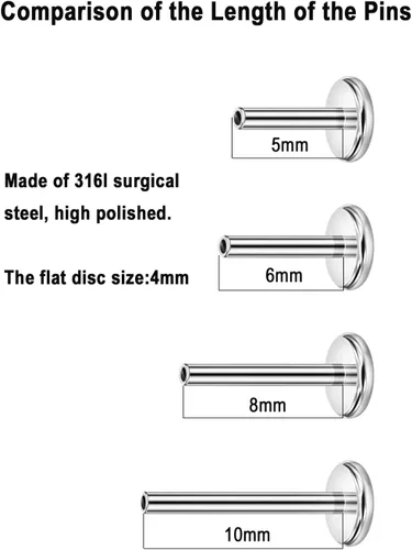 Vista 4 de FANSING 316L Surgical Steel Threadless Push Pin Birthday Stone Labret Studs 18g