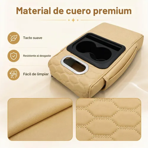 Vista 5 de Priprilod Almohada beige para reposabrazos de consola central de automóvil, espuma viscoelástica con portavasos y soporte para teléfono celular