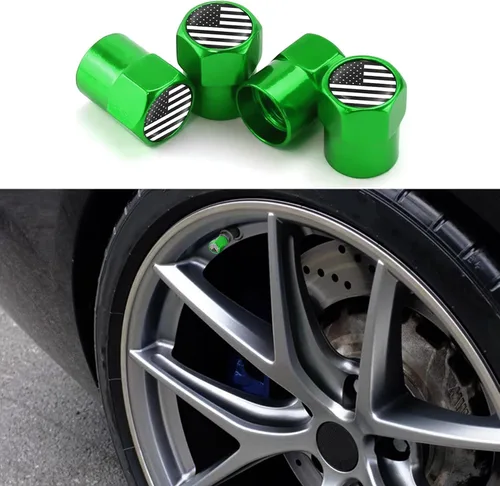 Vista 11 de ASUBHA 4 tapas de vástago de válvula de neumático con bandera estadounidense, tapones de aire de aluminio para neumáticos con junta tórica de goma