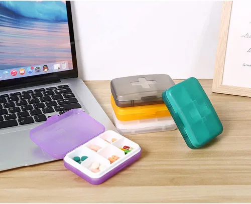 Vista 7 de Eforcase Organizador de pastillas de viaje, pastillero portátil, 6 compartimentos, organizador diario de píldoras, caja de píldoras pequeña