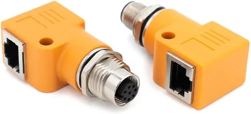 Vista 6 de Elecbee Adaptador de mamparo M12 a RJ45 impermeable M12 A Código 8 Pin hembra a RJ45 Jack de ángulo recto naranja