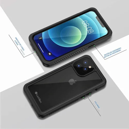 Vista 6 de Lanhiem Funda para iPhone 12 Pro, funda impermeable IP68 a prueba de polvo con protector de pantalla integrado (no para iPhone 12), funda protectora