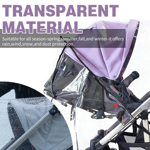 Vista 5 de Funda de lluvia doble para cochecito, protector universal contra la intemperie para cochecitos gemelos en tándem, impermeable, resistente al viento