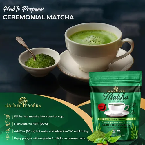 Vista 6 de Golden Herbs Matcha Superior Ceremonial Blend Polvo de té verde de Uji, Kyoto, USDA orgánico, sin gluten, vegano 100% puro sin azúcar, sin aditivos