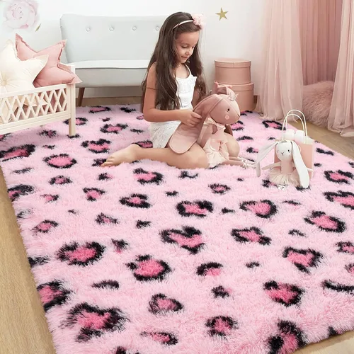 Vista 10 de HOMORE Alfombras esponjosas de leopardo de alta calidad, alfombra con estampado de leopardo para sala de estar, dormitorio, alfombra suave