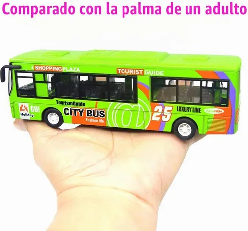 Vista 4 de Ailejia City Bus Toy Die Cast Pull Back Buses Vehículos Mini Coche Diecast Modelo Auto Juguetes Luces y Música (Verde)