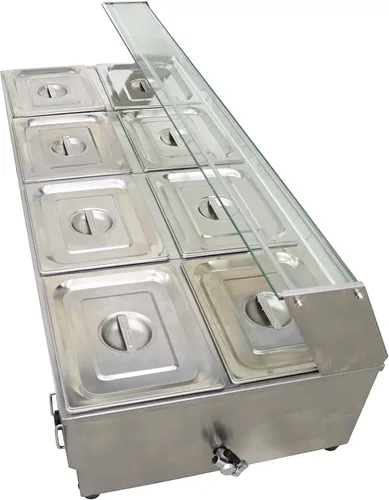 Vista 9 de INTSUPERMAI Calentador comercial de 8 sartenes de 6 pulgadas de profundidad para encimera, calentador de sopa de alimentos Bain Marie, calentador