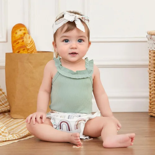 Vista 2 de Engofs Ropa de verano para bebé recién nacida, estilo bohemio, sin mangas, con pantalones cortos, diadema de 3 piezas