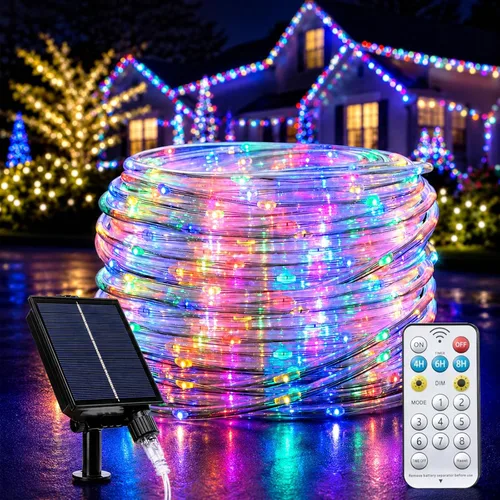 Vista 10 de Vigdur Cuerda de luces solares de 33 pies para exteriores, 100 LED, 18 luces LED que cambian de color, impermeable, con control remoto y Varios
