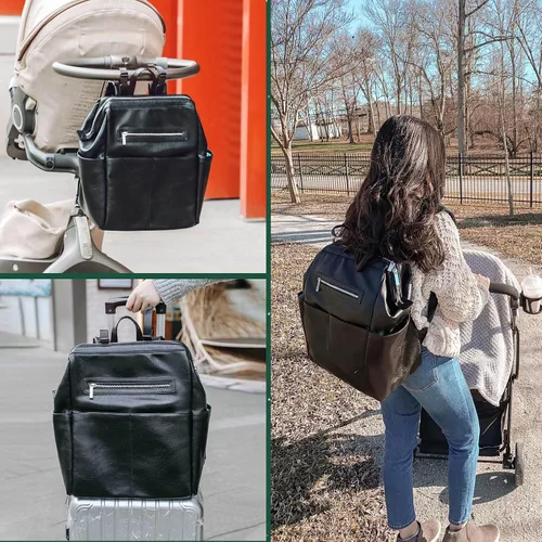 Vista 5 de MOMINSIDE Mochila para pañales, mochila de cuero para mamá papá, bolsa de viaje grande para niños y niñas, se adapta a portátiles de 15 pulgadas, 4
