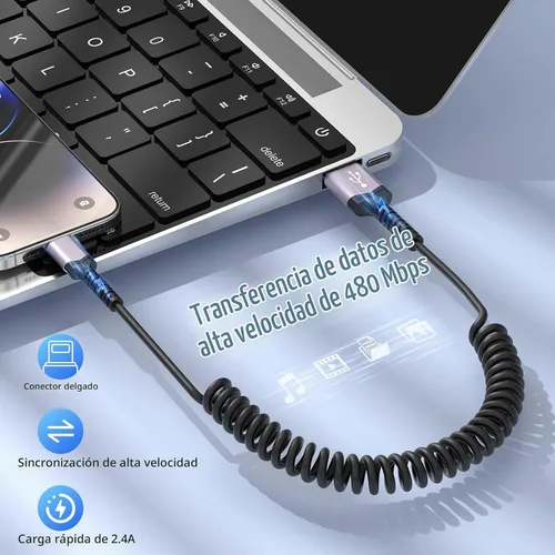 Vista 3 de Paquete de 3 cables Lightning en espiral para automóvil [certificado MFi] cargador retráctil para iPhone, Apple CarPlay, cable USB a Lightning