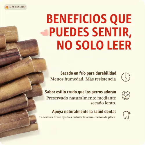 Vista 6 de Natural Farm Cold-Dried™ Bully Sticks de 6 pulgadas (5 unidades) - Masticables para perros sin olor, con alto contenido de proteínas, 100% carne