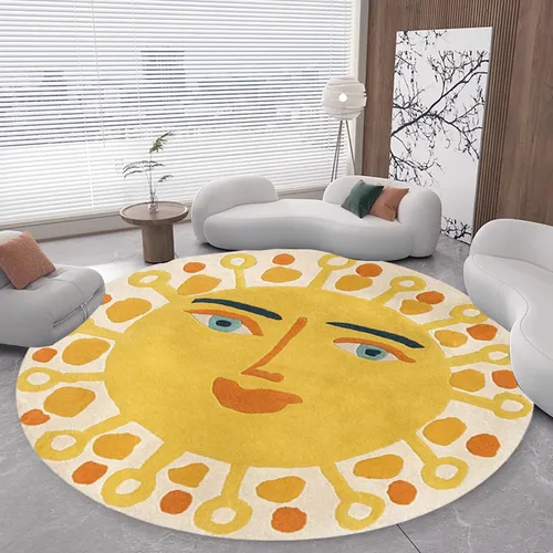 Vista 8 de 3D Optical Illusion Abstract Round Rug 70s Retro Pop Art Deco Large Rugs for Living Room Bedroom Classroom Red Brown Washable Low Pile Carpet