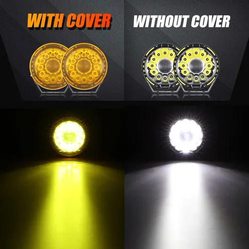 Vista 3 de Auxbeam Serie 360-PRO - Luces LED redondas para todo terreno de 7 pulgadas, con 2 cubiertas protectoras ámbar/negras, barra de luz de conducción