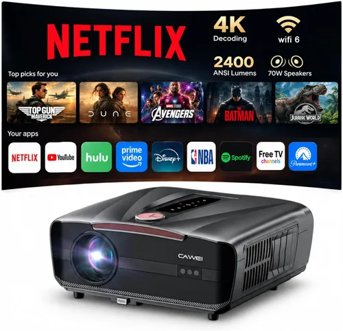 Vista 10 de 4K Daylight Projector Google TV, 2300 ANSI Smart Projector, WiFi 6, Bluetooth, NFC Wireless Casting, Low Latency Gaming, Auto Focus, HDMI ARC, Dolby