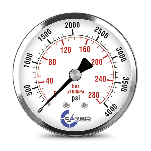 Vista 18 de Medidor de presión de 2-1/2 pulgadas, carcasa de acero cromado, seco, vacío -30 Hg/0, montaje trasero 1/4 pulg. NPT