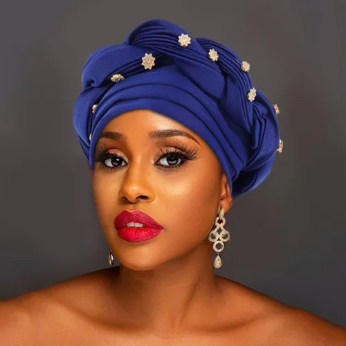 Vista 5 de Woeoe Turbante africano para mujer, gorro trenzado previamente atado, con diamantes de imitación, turbantes suaves y elásticos para la cabeza
