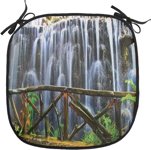 Vista 134 de Lunarable Cojín de asiento para silla de café, siluetas de taza de café expreso con frijoles fuente de cafeína, ilustración de bebidas gourmet