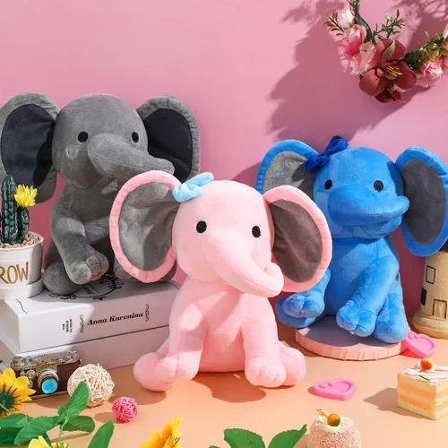 Vista 6 de 6 juguetes de peluche de elefante para fiesta de baby shower, color gris