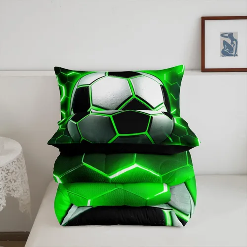 Vista 5 de Edredón de fútbol con estampado de fútbol para niños y niñas, juegos de ropa de cama y colecciones de juegos de pelota, edredón de plumón