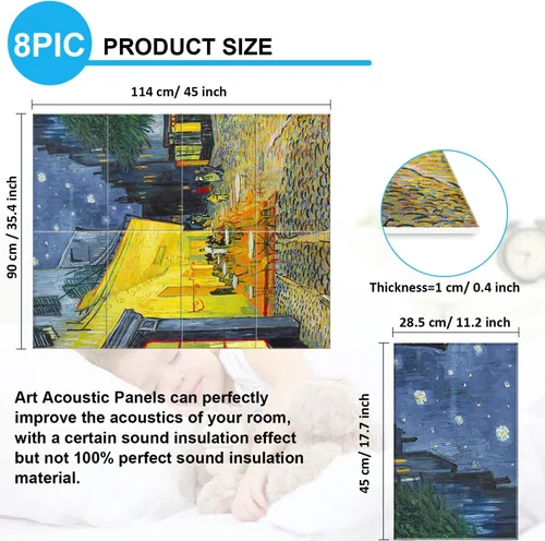 Vista 2 de JBER Paneles acústicos artísticos, paquete de 8 paneles acústicos para decoración de pared con autoadhesivos, paneles de absorción de sonido