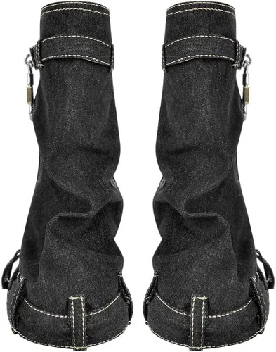 Vista 3 de Botas de mezclilla para mujer, con candado, plegables, hasta la rodilla, con cremallera, botas de mezclilla altas