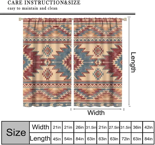 Vista 377 de Cortinas con patrón geométrico tribal, estilo suroeste, azteca, rústico, occidental, nativo americano, opacas, con bolsillo para barra, decoración