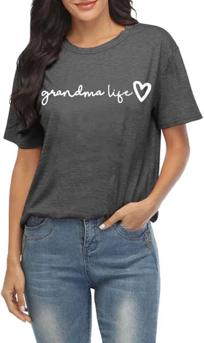 Vista 2 de Camiseta de abuela para mujer, casual, con estampado de corazón, divertida para la abuela