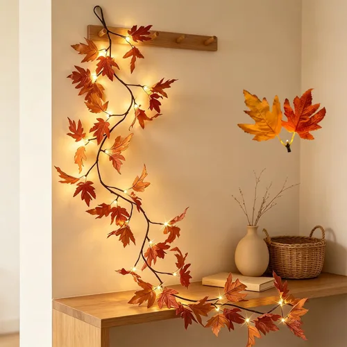 Vista 11 de Birchlitland - Guirnalda iluminada de Halloween de 6 pies con 120 luces LED bicolor naranja y morada, 8 funciones, luces de guirnalda negras