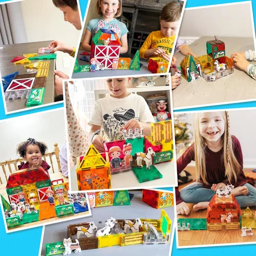 Vista 6 de Juguetes de azulejos magnéticos con animales de granja para niños de 3 años en adelante, bloques magnéticos, juguetes de construcción para niños