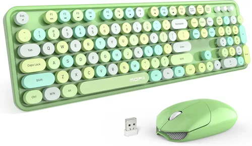 Vista 18 de MOFII Combo de teclado y mouse inalámbricos, teclado retro con teclas redondas de colores, conexión USB Plug Play de 2.4 GHz para PC, laptop