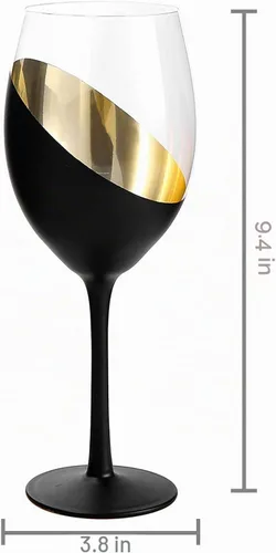 Vista 6 de MyGift Juego de 4 Copas de Vino, Copas de Vino Tinto de 14oz, Cristalería Moderna Negro Mate y Dorado, Elegantes Copas de Bar para Bodas, Fiestas