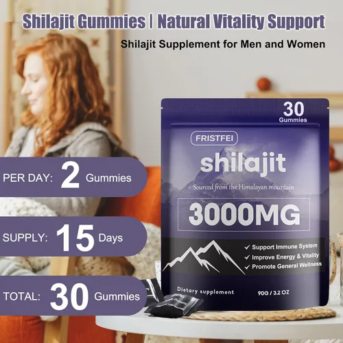 Vista 4 de Gomitas puras de Shilajit del Himalaya para hombres y mujeres, 100% naturales y orgánicas, más de 85 minerales traza y ácido fúlvico, 30