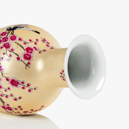 Vista 5 de Qinlang Jarrones de cerámica de 14 pulgadas para flores, florero dorado para centros de mesa