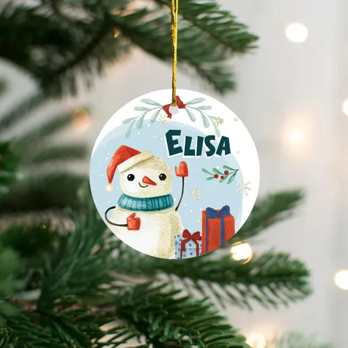 Vista 3 de Adorno de muñeco de nieve personalizado, muñeco de nieve de Papá Noel, adorno de Navidad con nombre personalizado, lindo adorno de muñeco de nieve