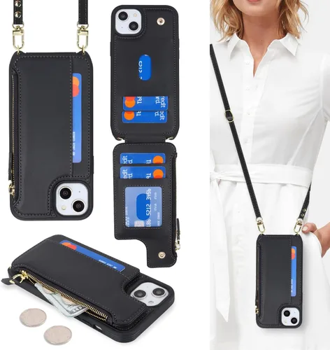 Vista 9 de Cavor para iPhone 14 Plus Funda tipo cartera con tarjetero, Funda tipo cartera para iPhone 14 Plus para mujeres, Doble cierre magnético a prueba