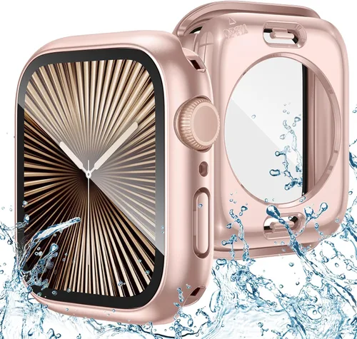Vista 9 de Goton Funda impermeable 2 en 1 para Apple Watch, protector de pantalla para series 6/5/4, SE 3/2/1 de 40mm, cubierta frontal de vidrio protectora