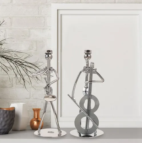 Vista 9 de ARTIBETTER Escultura decorativa de músico, juego de 4 figuras de acento, figura de banda de música de hierro, estatua de músico, guitarrista