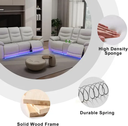 Vista 97 de Juego de sofá reclinable eléctrico, seccional de cuero transpirable beige, juego de muebles de sala de estar, 2 piezas, sofá reclinable eléctrico